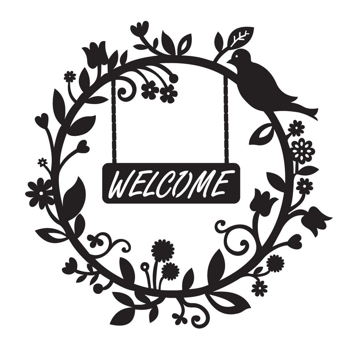 Bird on Flowers Welcome Sign